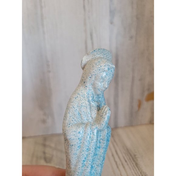 Ceramic blue speckled mother Mary religious statue - Picture 6 of 10